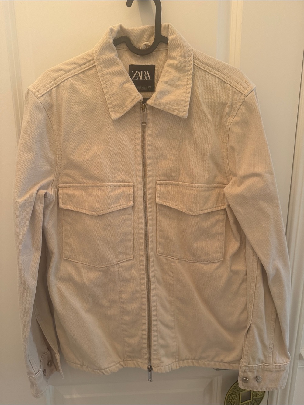 Zara Beige Military-Style Zip Jacket